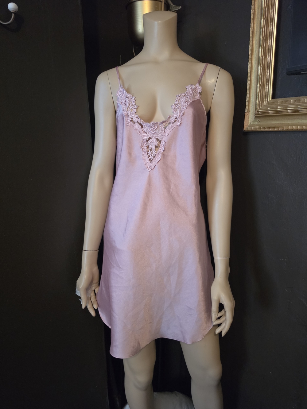 Vintage Dentelle Pink Satin & Lace Trim Slip Dress / Nightgown M